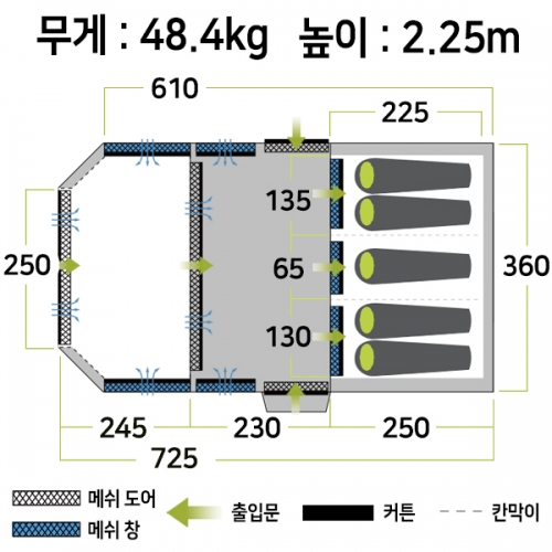 군토,[젬파이어] 프로 TL V2 TC 면혼방 에어텐트(5인용) + 어닝 월 세트