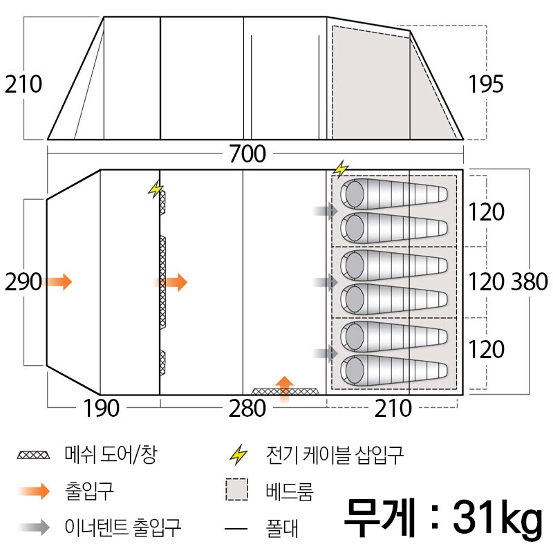 군토,[반고] 리스모어 TC 600XL 클라우드 그레이 면혼방 텐트